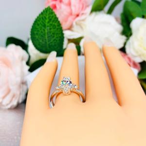 Marquise CZ Engagement Ring Near Colorless CZ Round Accents Sterling Silver