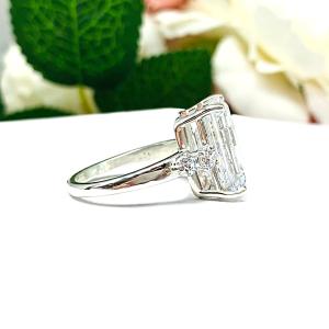 Emerald-Cut CZ 5-Stone Engagement Ring • 14x10mm, Sterling Silver, Size 7