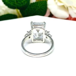 Emerald-Cut CZ 5-Stone Engagement Ring • 14x10mm, Sterling Silver, Size 7