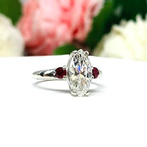 Marquise CZ Lab Created Round Ruby Engagement Ring Sterling Silver