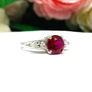 Lab Created Ruby 8mm Round Ring Pear CZ Accents Sterling Silver