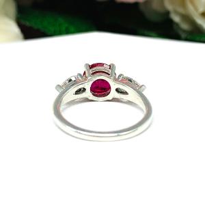 Lab Created Ruby 8mm Round Ring Pear CZ Accents Sterling Silver