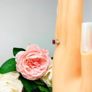Lab Created Ruby 8mm Round Ring Pear CZ Accents Sterling Silver