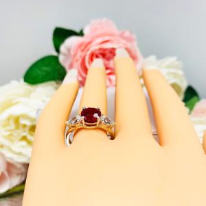 Lab Created Ruby 8mm Round Ring Pear CZ Accents Sterling Silver