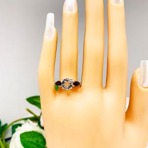 Natural White Topaz Rhodolite Garnet Ring - 8mm white topaz - Rhodolite garnet pear side stones - Sterling silver setting