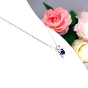 Lab Blue Sapphire Oval Pendant Sterling Silver Necklace September Birthstone