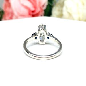 Marquise Cubic Zirconia Lab Blue Sapphire Accents Engagement Ring