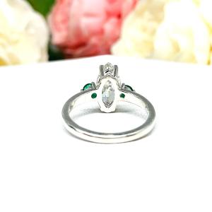 Marquise Cubic Zirconia Lab Emerald Accents Engagement Ring
