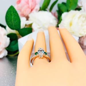 Marquise Cubic Zirconia Lab Emerald Accents Engagement Ring