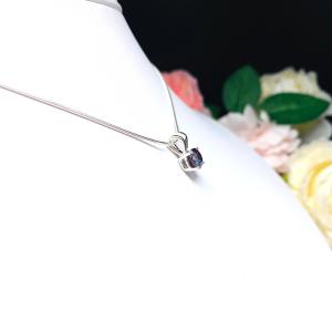Lab Alexandrite Pendant Sterling Silver Necklace Round June Birthstone