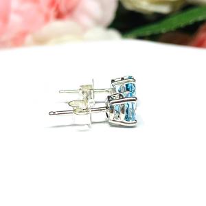 Round Genuine Sky Blue Topaz March Birthstone Alternative Basket Stud Earrings
