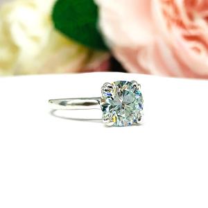 Steel Blue Moissanite Engagement Ring - Authentic 10.5mm (4.41 cts) moissanite - Sterling silver setting