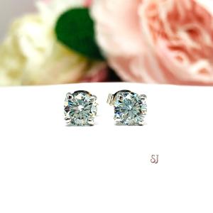 Round Steel Blue Moissanite Stud Earrings - Authentic moissanites - Sterling silver basket settings