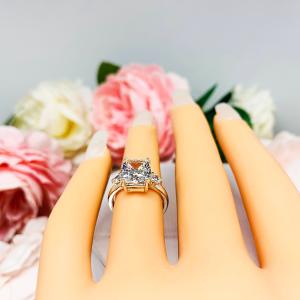 Elongated Cushion Near Colorless CZ Engagement Ring Round Accents
