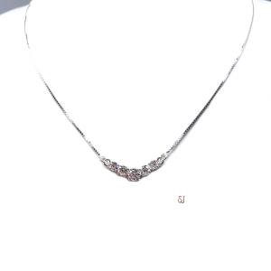 Five Stone Round CZ Pendant Sterling Silver Necklace Colorless Cubic Zirconia V Style Chevron