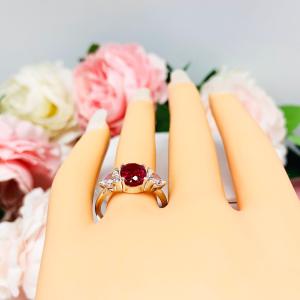 Lab Created Ruby Oval CZ Trillion Ring Lower Profile Sterling Silver