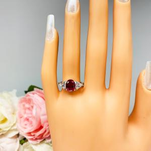 Lab Created Ruby Oval CZ Trillion Ring Lower Profile Sterling Silver