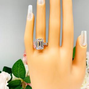 Emerald-Cut CZ 5-Stone Engagement Ring • 14x10mm, Sterling Silver, Size 7