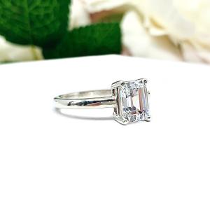 Emerald Cubic Zirconia Engagement Lower Profile Ring