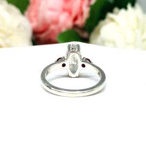 Marquise CZ Lab Created Round Ruby Engagement Ring Sterling Silver