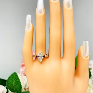 Marquise CZ Lab Created Round Ruby Engagement Ring Sterling Silver