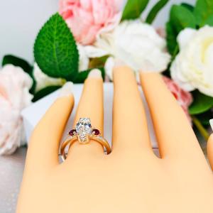 Marquise CZ Lab Created Round Ruby Engagement Ring Sterling Silver