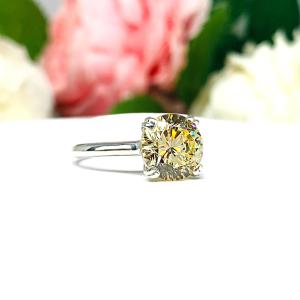 Yellow Round-Cut CZ Engagement Ring • 9mm, Sterling Silver, Size 6.25