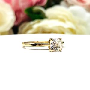 Petite Asscher Near Colorless CZ Gold Engagement Ring