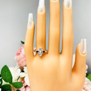Marquise Cubic Zirconia Lab Blue Sapphire Accents Engagement Ring