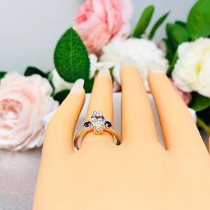 Marquise Cubic Zirconia Lab Blue Sapphire Accents Engagement Ring