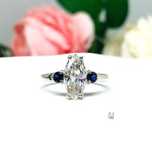 Marquise Cubic Zirconia Lab Blue Sapphire Accents Engagement Ring