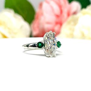 Marquise Cubic Zirconia Lab Emerald Accents Engagement Ring