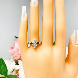 Marquise Cubic Zirconia Lab Emerald Accents Engagement Ring