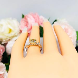 Round Light Yellow Cubic Zirconia Leaf Design Engagement Ring SIZE 6.5 FINAL SALE