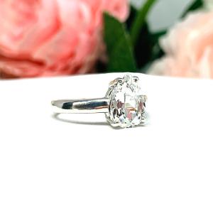 Natural White Topaz Pear Wide Band Engagement Ring Size 7 CLEARANCE