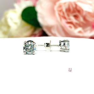 Round Steel Blue Moissanite Stud Earrings - Authentic moissanites - Sterling silver basket settings