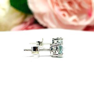 Round Steel Blue Moissanite Stud Earrings - Authentic moissanites - Sterling silver basket settings
