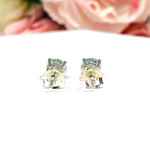 Round Steel Blue Moissanite Stud Earrings - Authentic moissanites - Sterling silver basket settings