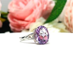 Lavender Amethyst Oval Sterling Silver Ring - Genuine 12x10mm (4.5 cts) rose de france amethyst