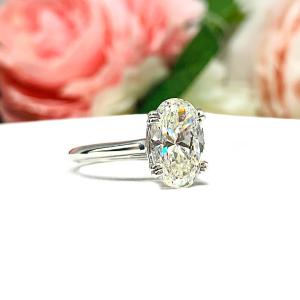 Elongated Oval Near Colorless CZ Engagement Ring 12x8mm 3.5 Carats Split Prong