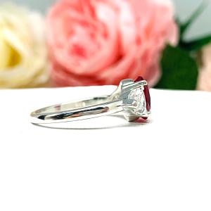 Lab Created Ruby Oval CZ Trillion Ring Lower Profile Sterling Silver