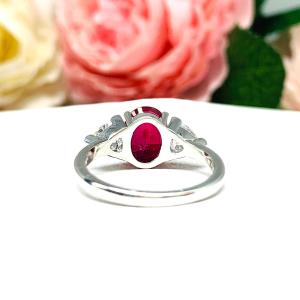 Lab Created Ruby Oval CZ Trillion Ring Lower Profile Sterling Silver