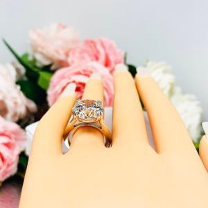 Round 13mm CZ Engagement Wedding Ring Set Knife Edge Matching Band Near Colorless CZ Size 8