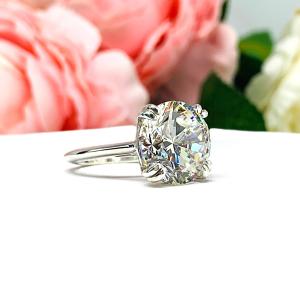 Round 13mm CZ Engagement Wedding Ring Set Knife Edge Matching Band Near Colorless CZ Size 8