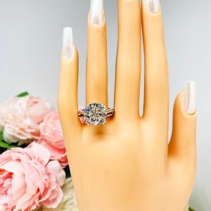 Round 13mm CZ Engagement Wedding Ring Set Knife Edge Matching Band Near Colorless CZ Size 8
