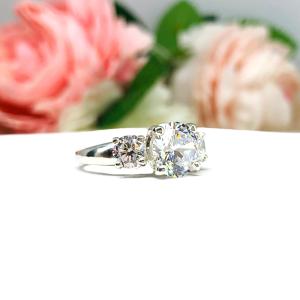 Round Cubic Zirconia Three Stone Tulip Engagement Ring