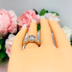 Round Cubic Zirconia Three Stone Tulip Engagement Ring