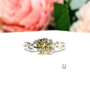 Round Light Yellow Cubic Zirconia Leaf Design Engagement Ring SIZE 6.5 FINAL SALE