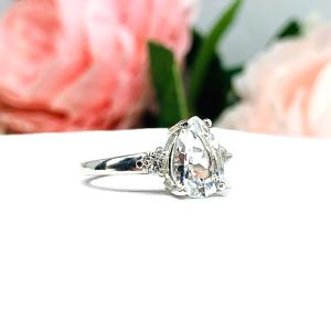 Natural White Topaz Pear Round Accents Engagement Ring