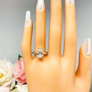 Pear Near Colorless 12x8mm Cubic Zirconia Wide Band Engagement Ring